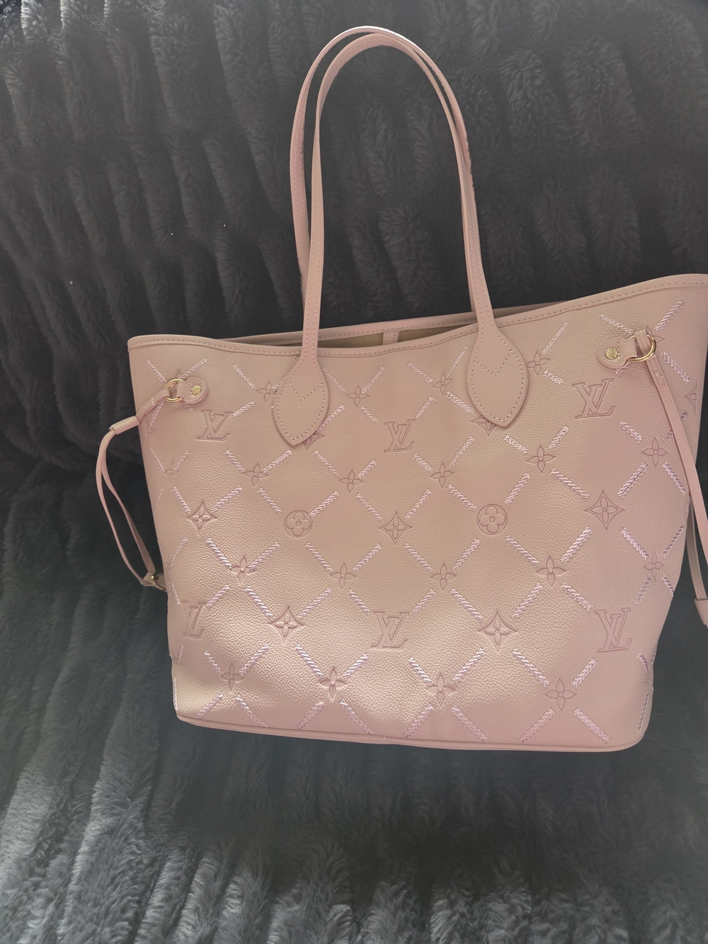 Pink Leather Embossed Monogram Neverfull Tote